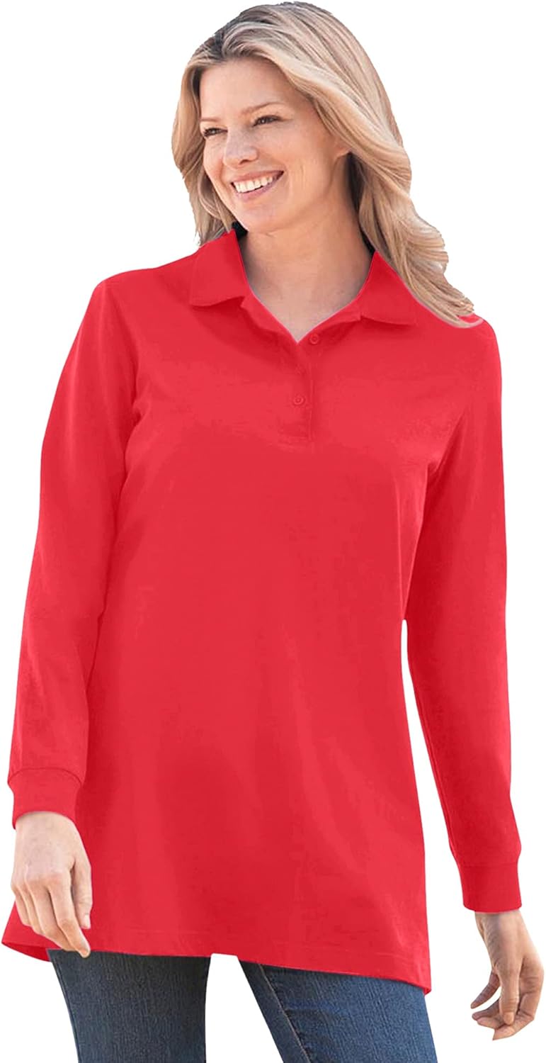 Women's Plus Size Long-Sleeve Polo Shirt by Woman Zambia Ubuy