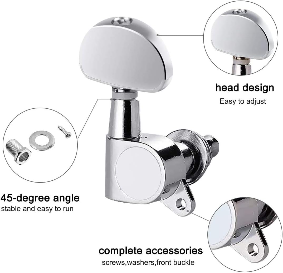 HQDeal 6PCS 3L3R Acoustic Guitar Tuning Pegs Machine Head Tuners, Knobs Tuning Keys, Wear-Resistant, Guitar String Tuning Pegs Machine, Enclosed Locking Tuners for Electric or Acoustic Guitar- Chrome : Musical Instruments