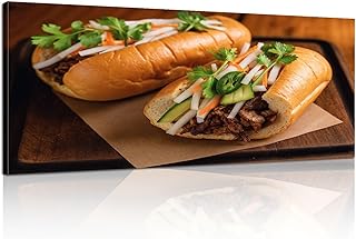 Canvas Wall Art Painting Banh Mi Sandwich Modern Print Stretched Framed Artwork Wall Poster for Living Room Bedroom Office Wall Decor 20x40 Inch
