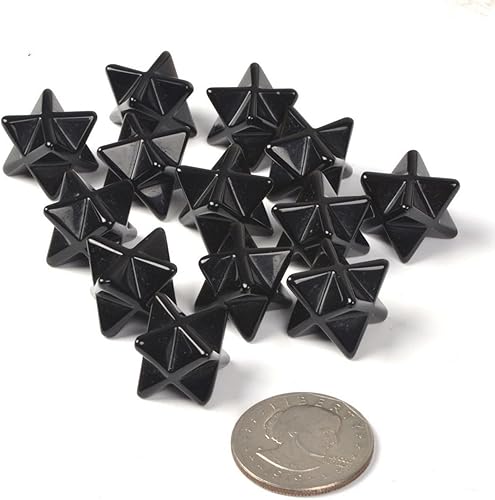 Miniatura 3 de Justinstones Piedra preciosa de obsidiana negra natural tallada de 1 pulgada de Merkaba Star Healing Sacred Geometry Chakra Stone (paquete de 5