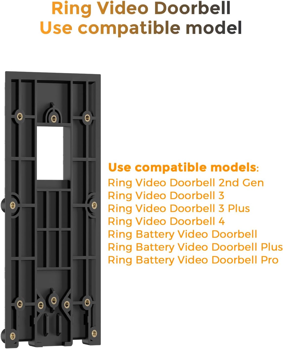 No Drill Ring Doorbell Mount - Compatible with Ring Video Doorbell 1/2/3/4, Battery Plus & Pro - Adhesive Mount for Apartments, Damage-Free Installation