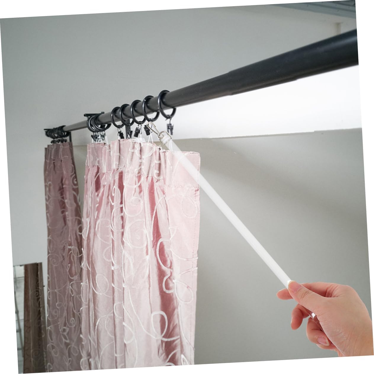 Zerodeko 2Pcs Clear Acrylic Curtain Pull Wand with Hook Drapery Rod Accessory for Easy Operation for Various Curtains for Window Treatments