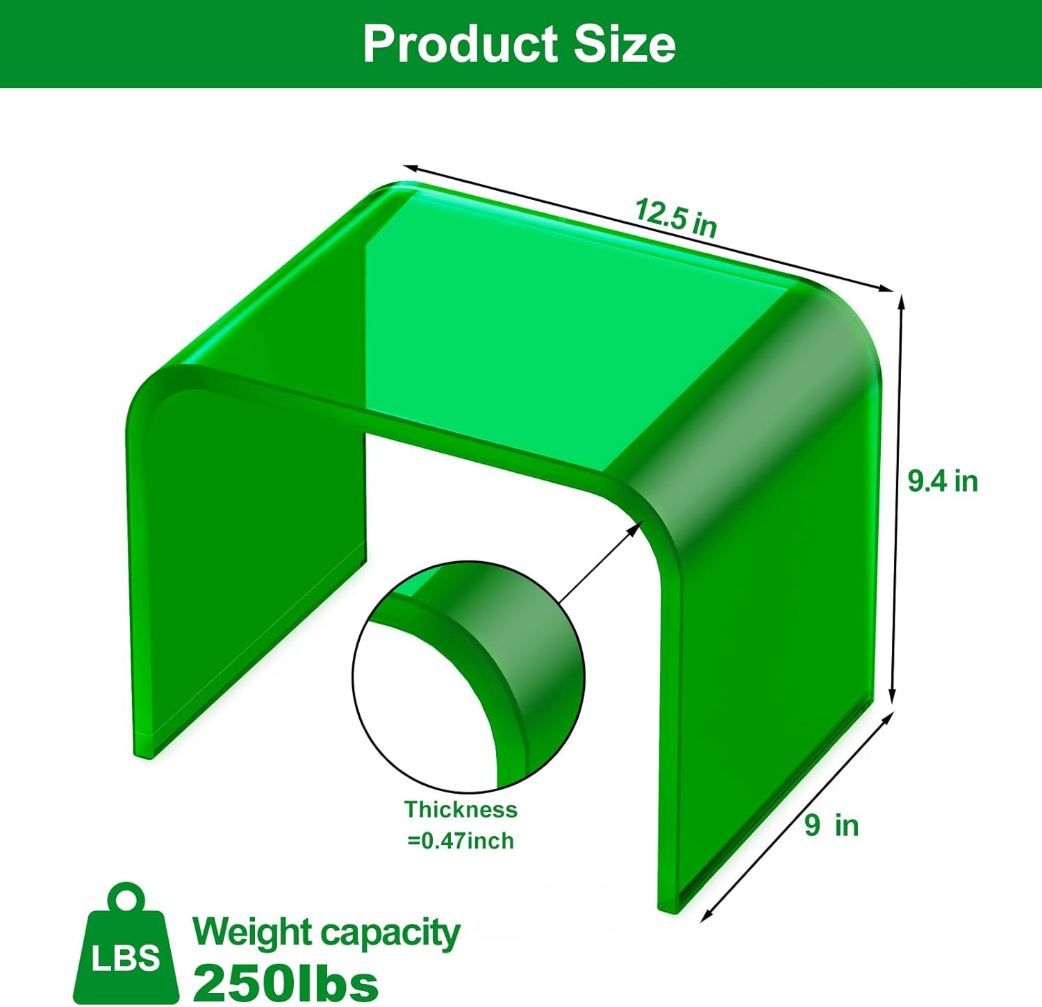 Acrylic Step Stool,Acrylic Stool,Clear Step Stools with Non-Slip for Bathroom,Holds Up to 250lbs (Green No Non-Slip, Pack of 1)