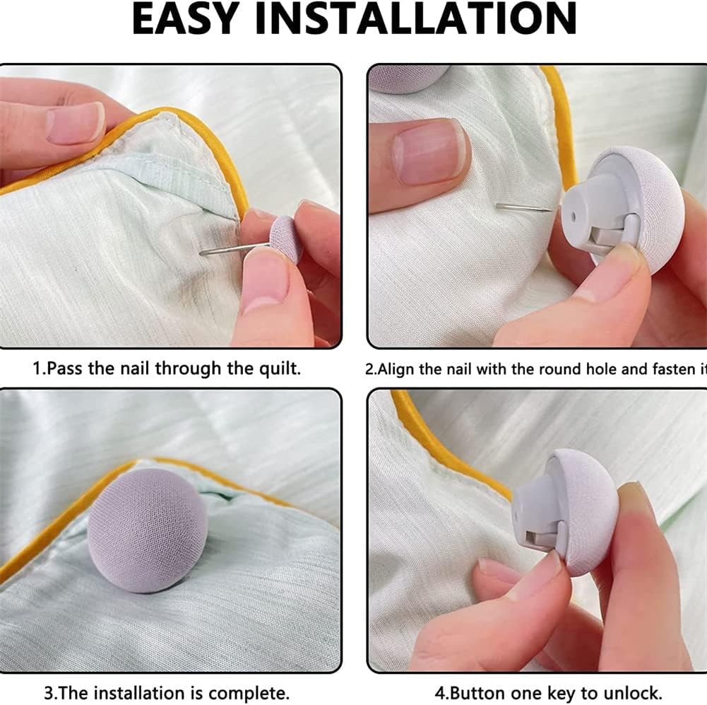 Kolorful Blanket & Sheet Quilt Fixing Duvet Clips Mushroom Round Shape Duvet Cover Pins and Buttons,Bedroom Holder Pins Easy Install Clips for Bed Sheets,Blankets,Cushions,Curtains (Grey, Set of 16) 4