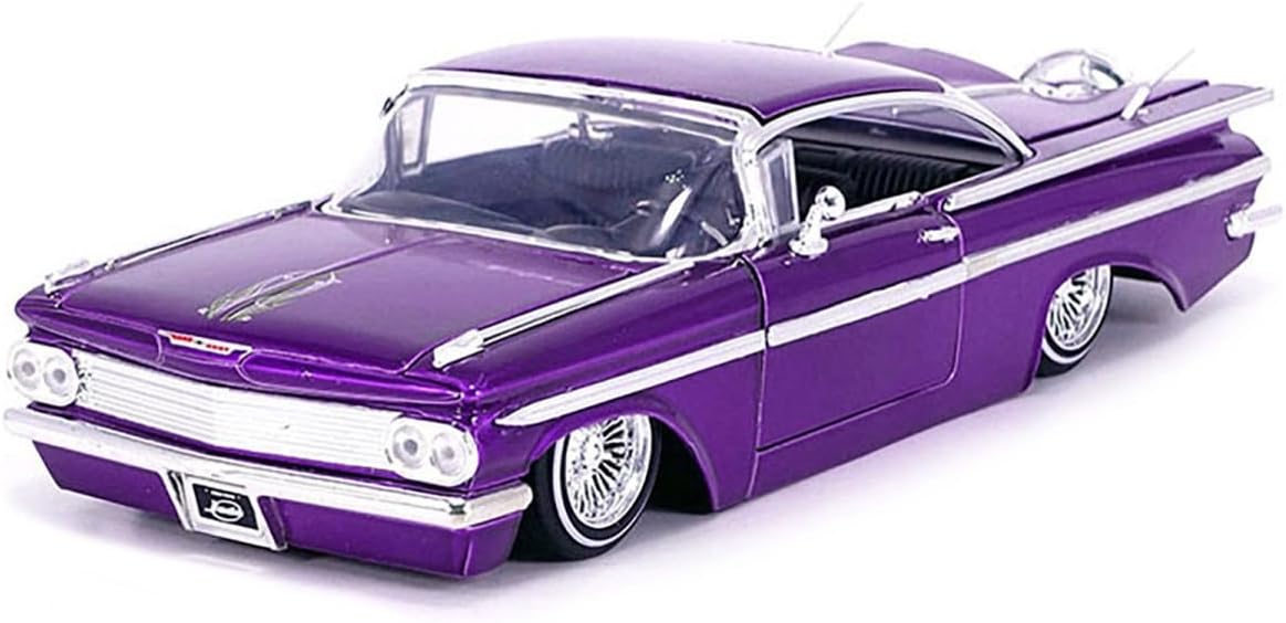 1959 Chevy Impala Lowrider Candy Purple with Wire Wheels Street Low Series 1/24 Diecast Model Car by Jada 35591