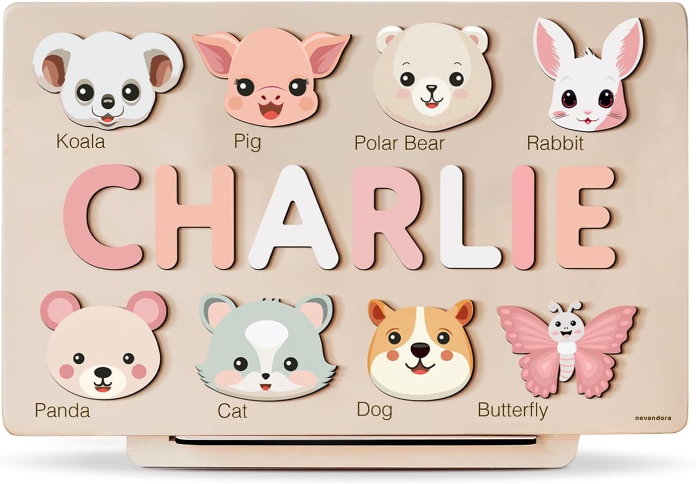 Custom Baby Name Puzzle with Animals, Baby Girl and Boy Gift, Personalized Puzzles for Toddlers, 3 6 9 12 15 18 24 36 Months Toy, Custom Babys Gift, Boy and Girl Personalized Wood Toy
