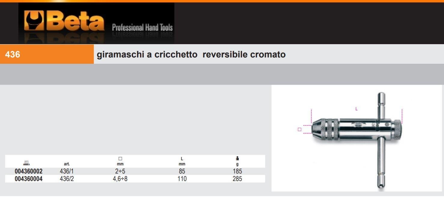 Beta 436/1 - Chiave Giramaschi a Cricchetto Reversibile, Cromato - 1 Pezzo, 2÷5mm