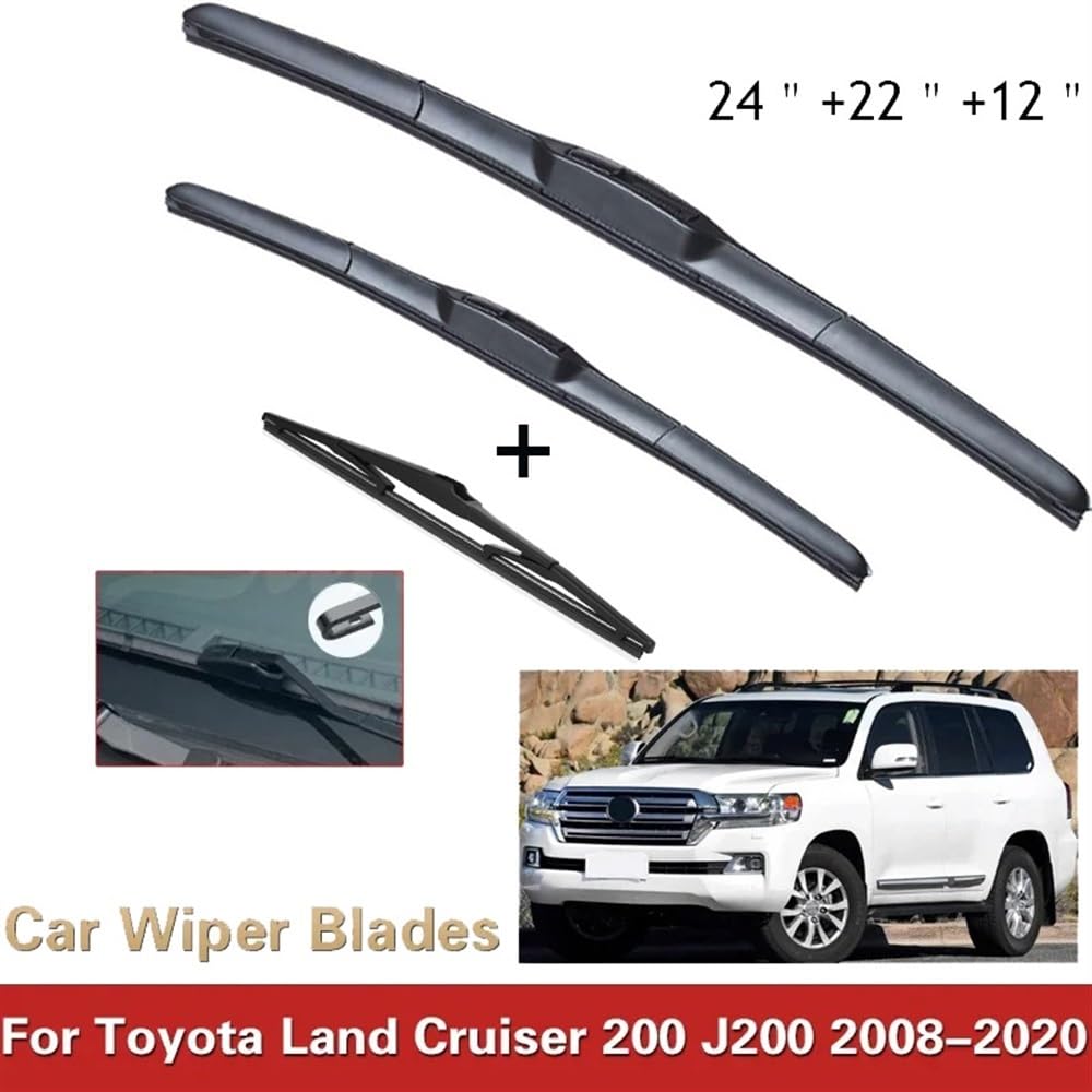 Set di spazzole tergicristallo Anteriori e Posteriori per Toyota Land Cruiser 200 J200 2008-2020, Parabrezza, finestrino da 24" 22" 12"
