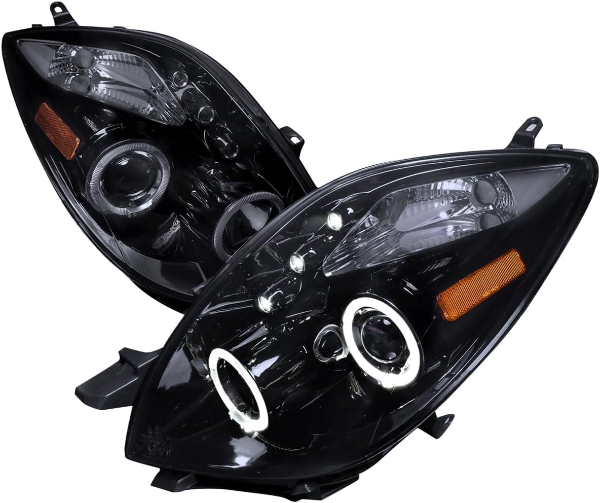 SPEC-D TUNING LED Halo Glossy Piano Black Projector Headlights Lamps Compatible with 2006-2008 Toyota Yaris Hatchback, Left + Right Pair Headlamps Assembly