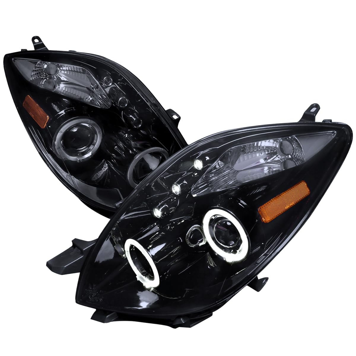 SPEC-D TUNING LED Halo Glossy Piano Black Projector Headlights Lamps Compatible with 2006-2008 Toyota Yaris Hatchback, Left + Right Pair Headlamps Assembly