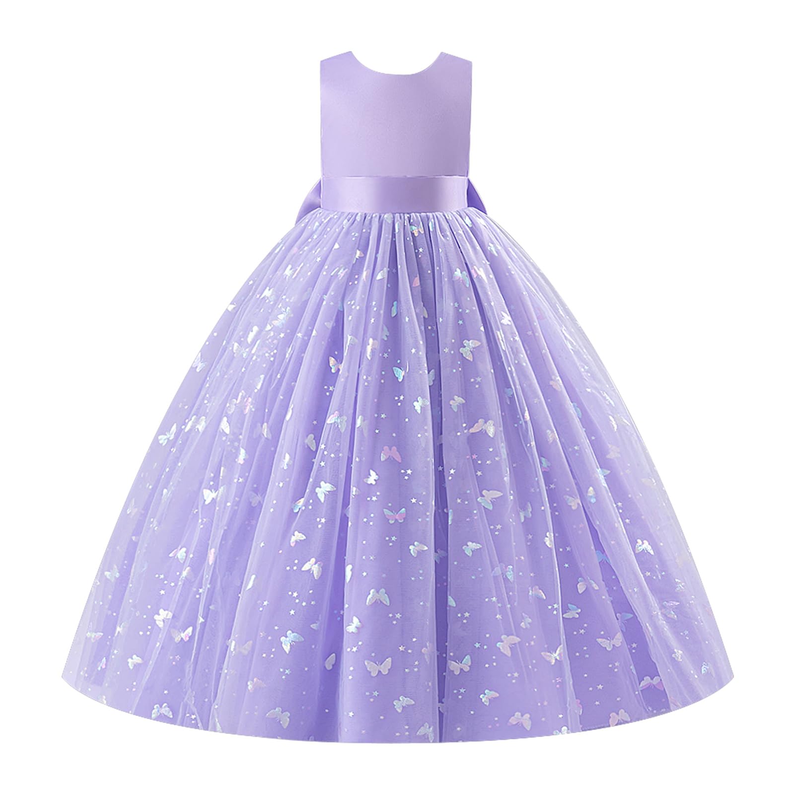 IWEMEK - Vestido de ceremonia para niña, sin mangas, cuello redondo, estampado de mariposas de tul – Falda de dama de honor para boda, cumpleaños, noche
