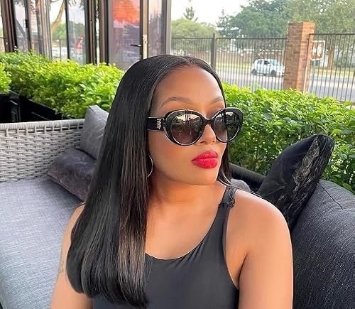 Straight Frontal Super Double Drawn Brazilian Bob Wig 13x4 Lace Pre-Plucked Virgin Hair for Black Women (10 Inch) (16 Inch)