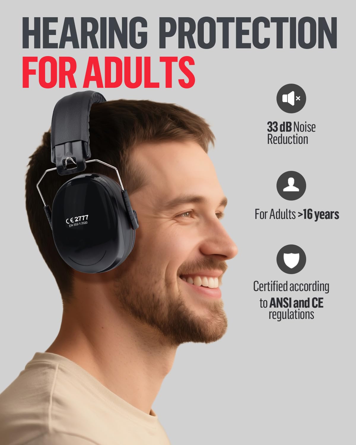GUKOY Ear Defenders Adults, SNR 33 dB Hearing Protection for Shooting Noise Cancelling Headphones for Autism DIY, Mowing - Image 2