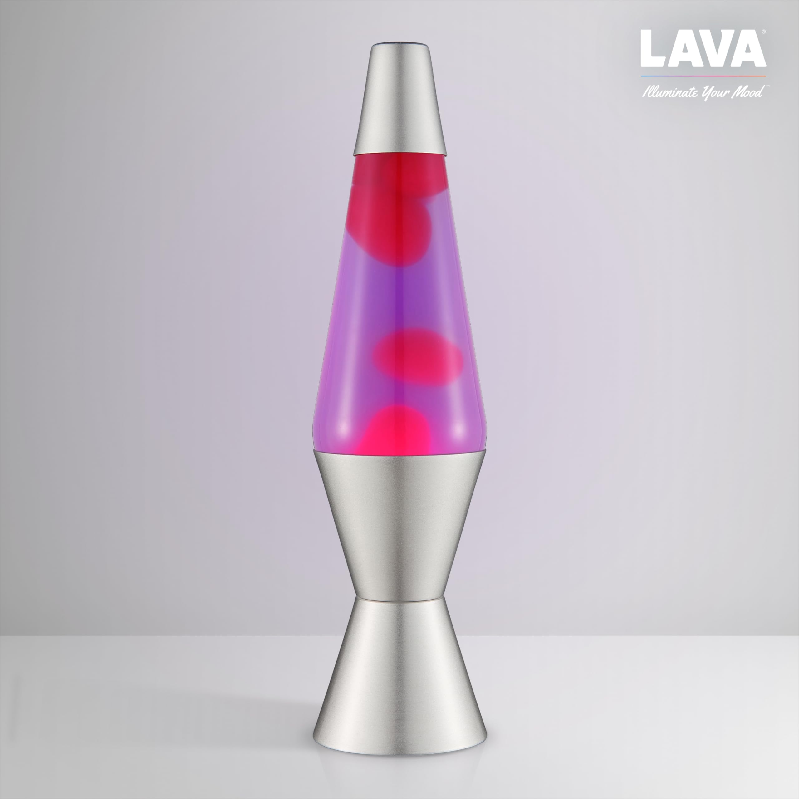 LAVA® - Lámpara Lava 2121, cera rosa, líquido morado, base y tapa plateados, original de 14,5 pulgadas. Lámpara de movimiento marca LAVA®
