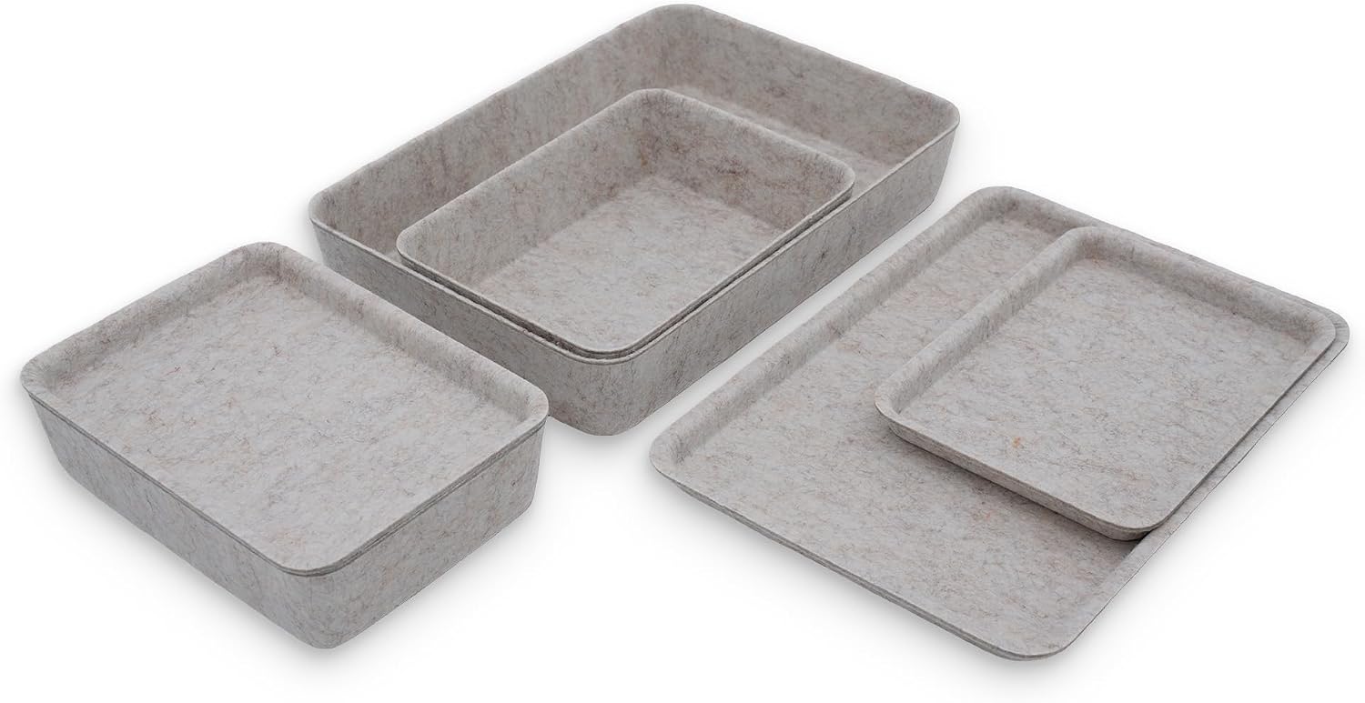 Welaxy Lidded Felt Drawer Organizer Trays with lids Desktop Organizer Bins Storage box for crafts office supplies pen notes Junk Makeup Stationery Organize 3- Pack gift idea (Oatmeal)