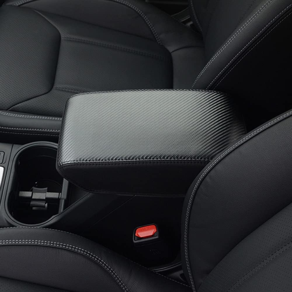 Center Console Armrest Cover For 2009-2018 Subaru Forester - Black PU Leather Gray Stitch