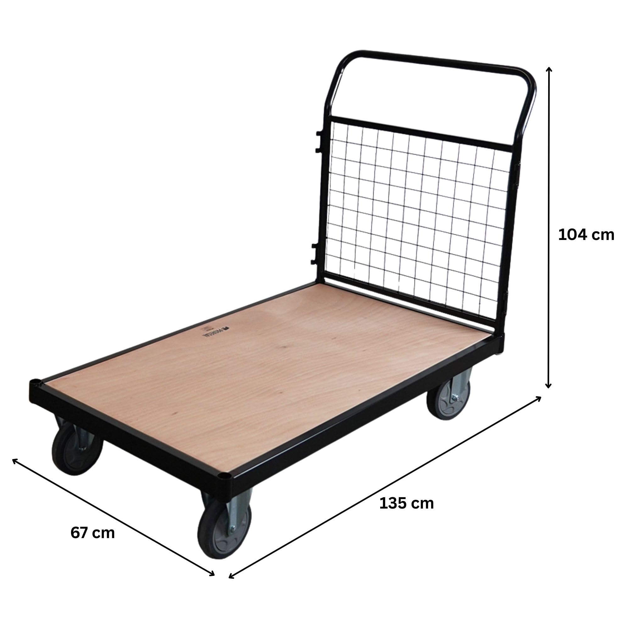 PROREGAL Profi Transportwagen Handwagen Materialwagen Plattformwagen mit abnehmbaren Gitterwänden | HxBxT 104x135x67 | Traglast 400 kg | 2X Lenkrollen mit Feststellbremse & 2X Bockrollen | Schwarz
