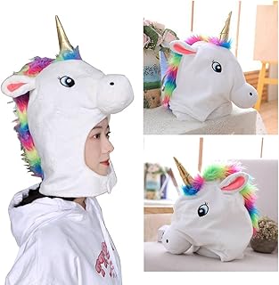 BEESUM 2023 Cute Unicorn Head Mask Plush Animal Horse Dress Up Hat for Halloween Christmas Party Costume