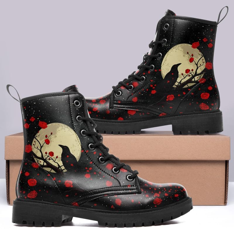 Lady's Flower Ankle Boots Butterfly Dark Forest Floral Fantasy Classic Lace-Up Comfortable Waterproof Combat Booties - Image 6