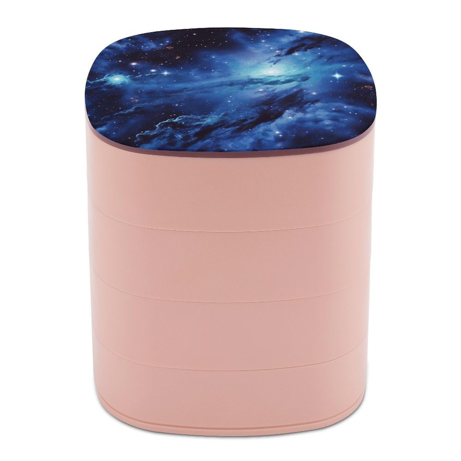 VstaDank Blue Universe Space Galaxy Jewelry Box with Mirror Travel Small Jewelry Case for Women 4-Layer Rotatable Jewelry Organizer Storage Box Portable Jewelry Storage Case for Rings Earrings