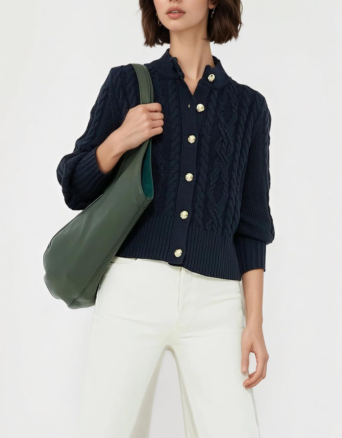 Women's Cardigan Sweater Button Down Long Sleeve Fall Jacket Short Chunky Cable Knit Open Front Loose Coat - Image 5