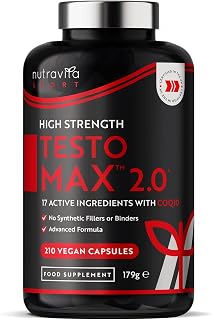 Test Booster for Men - 210 Vegan Capsules - 1450mg per Testosterone Supplement Serving - TESTOMAX™ 2.0 Contains 17 Active Ingredients Incl. Ashwagandha KSM 66®, CoQ10, Maca Root - Made by Nutravita