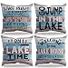 BXFAHZJ Lake Rules Welcome to Our Lake House Throw Pillow Cover Pillowcase 18x18 Inch Set of 4 Lake Cabin Decor for Lake Paddle Lake Porch Bench Lake House Room Bed Sofa, Lake Theme Room Decor