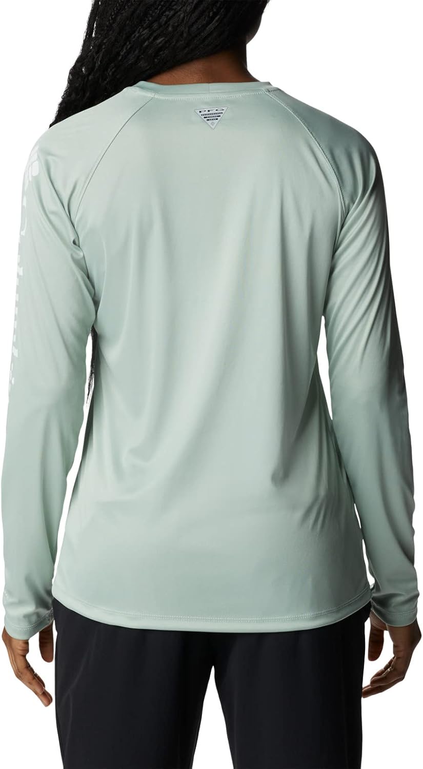 Columbia Women's Standard Tidal Tee Long Sleeve, Cool Green Heather/White Logo, XX-Large - Image 3