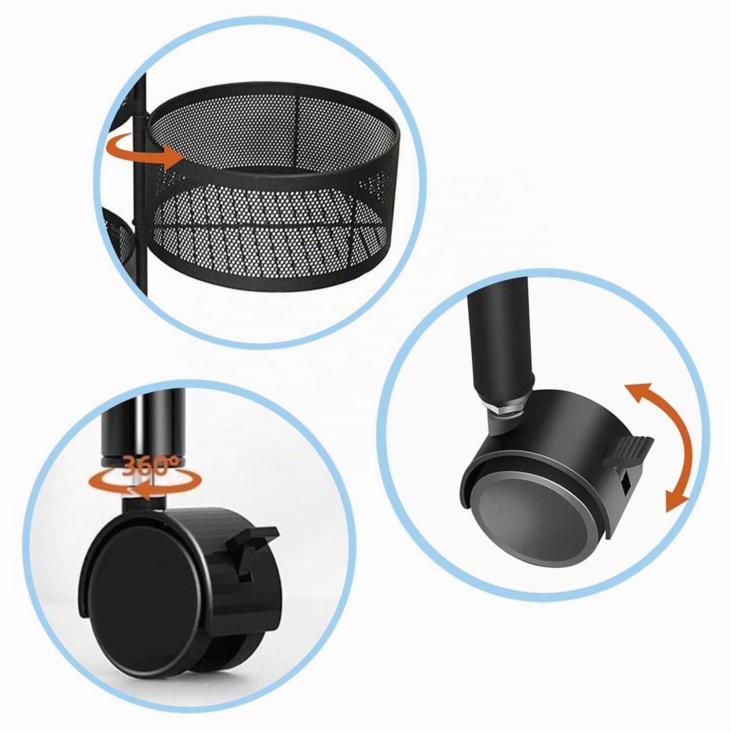 GREATOYAR Carrito de Cocina, Carros de Almacenamiento, Estantería Universal Multifuncional con Ruedas para Cocina, Cocina, baño, habitación Infantil y Oficina, 4 Compartimentos Redondos, Negro