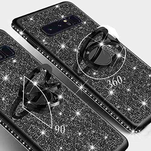 [GW USA] Compatible for Samsung Galaxy S10 Plus Case Cute Ring Stand Glitter Phone Case Cover, Bling Diamond Rhinestone Bumper Sparkly Kickstand Clear Girls Women for Galaxy S10+ - Black