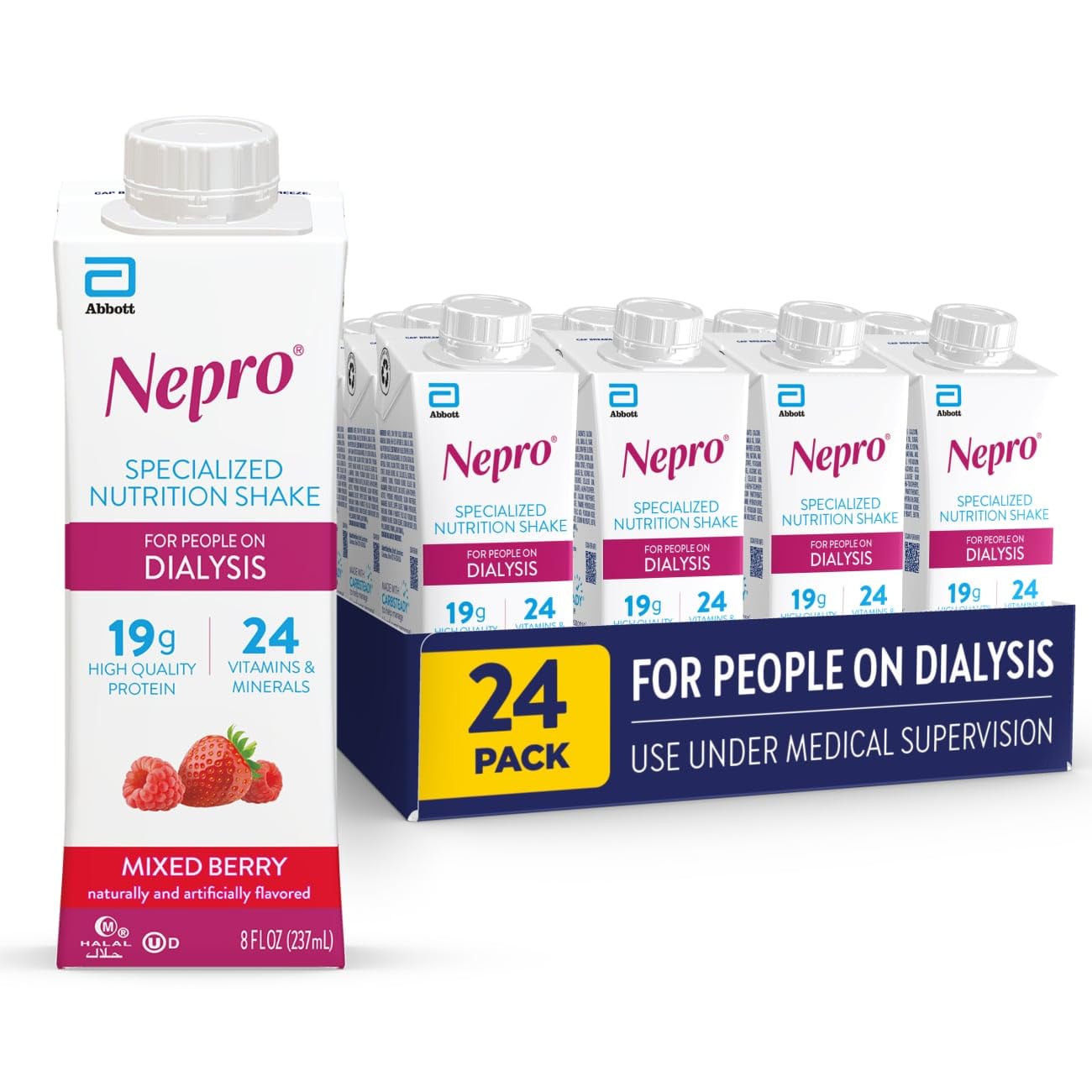 Batido nutricional Nepro para personas en diálisis, 19 g de proteína, 420 calorías, sabor a frutos rojos, 225 ml (8 onzas líquidas), paquete de 24