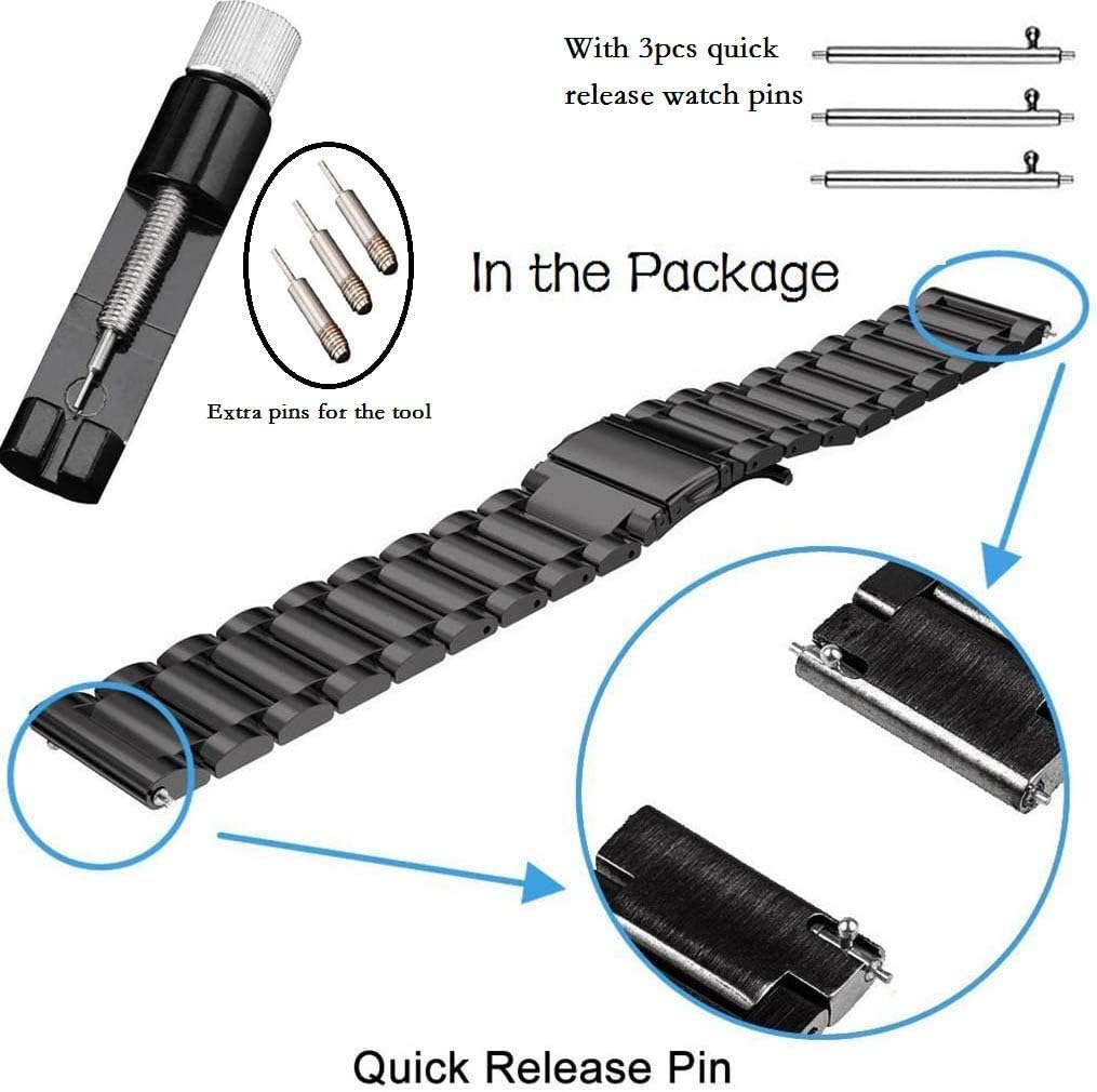 Galaxy Watch 4/6/7 Classic 47mm 46mm 43mm 42mm/5 Pro 45mm Bands, Samsung Galaxy Watch 7/FE/6/5/4 Bands 44mm 40mm, 20mm Metal Stainless Steel Replacement Wristband Strap for Men Women, Black - Image 8