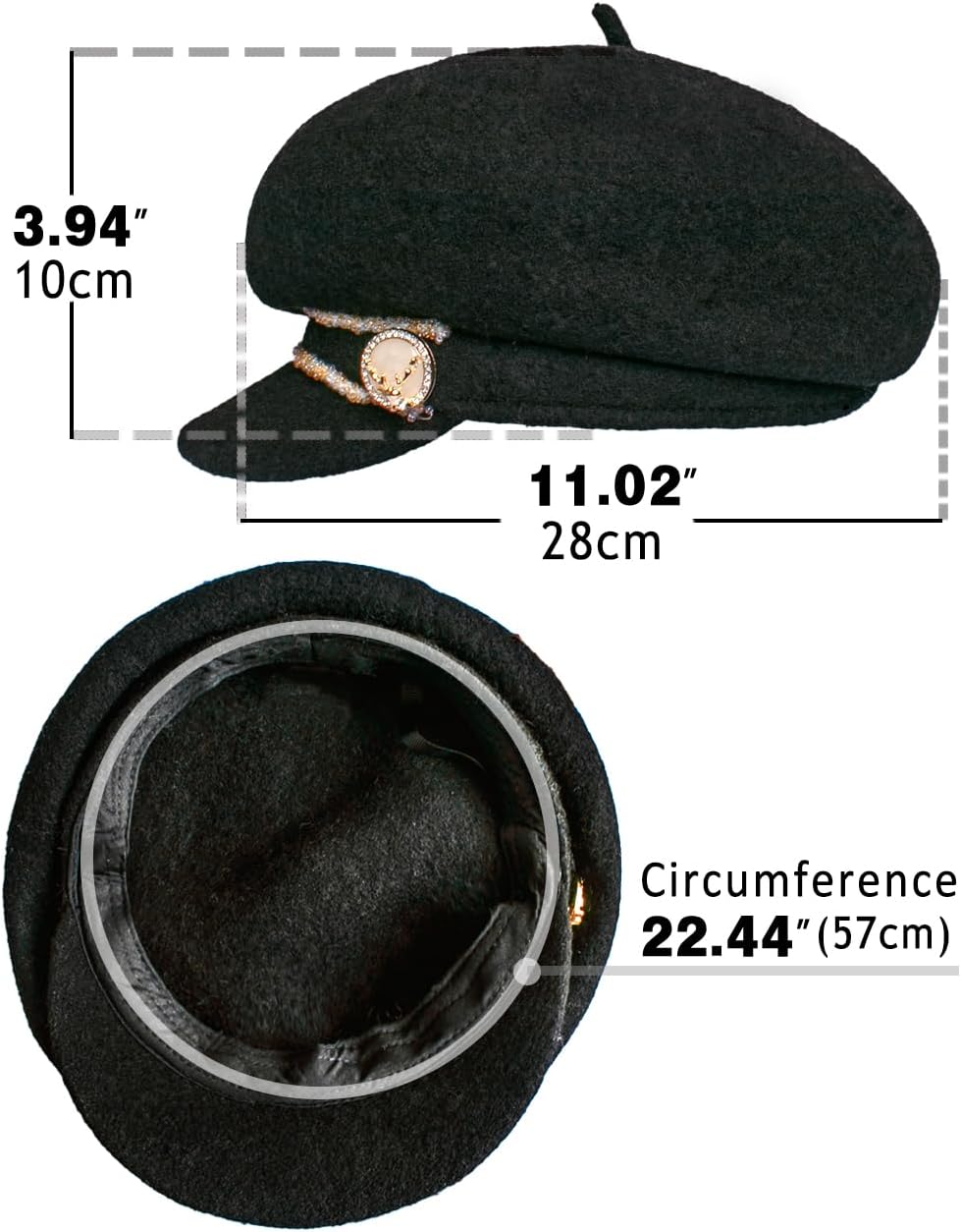 Dahlia Women's Chic Flower Newsboy Cap Hat Wool Blend - Dual Layer