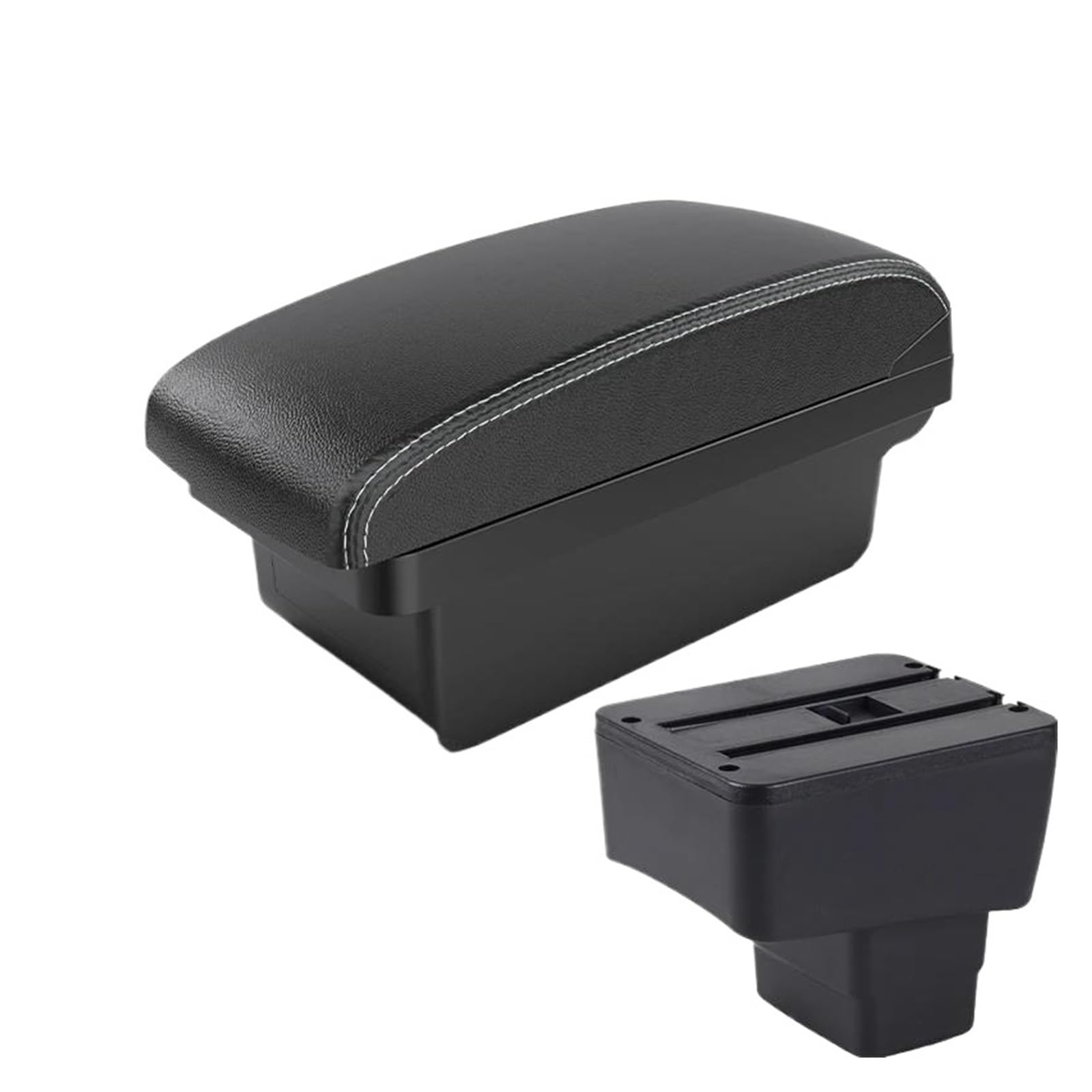 REOKIP Car Armrest Box Storage Box For Mazda 2 III (DJ) 2014 2015 2016 2017 2018 2019 2020 2021 2022 2023 2024 Car Arm Rest Box(A3 Black white NOUSB)