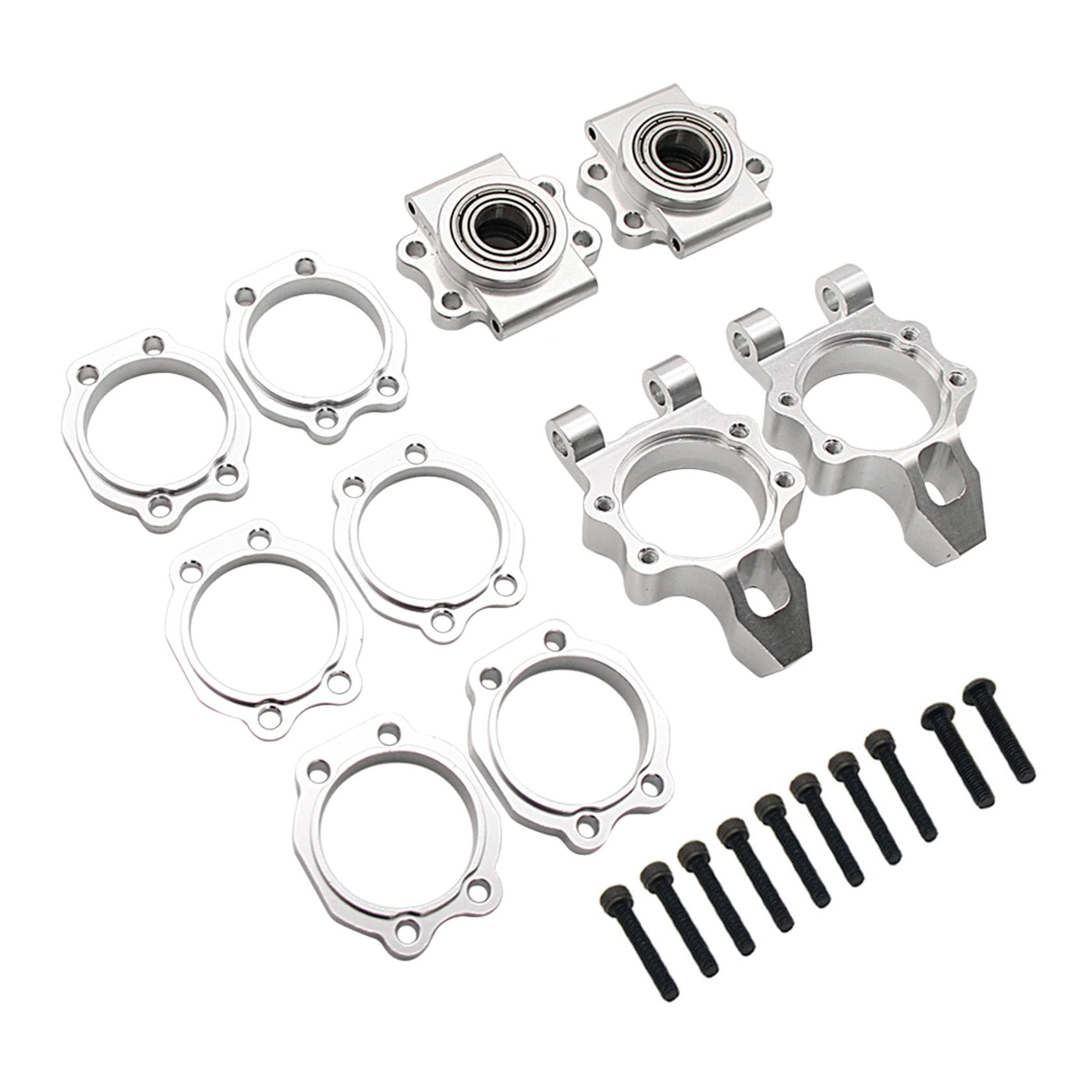 FLMLF Alloy CNC Rear Wheel Hub Carrier Kit for 1/5 HPI ROFUN ROVAN KM Baja 5B 5T 5SC Rc Car Parts (Silver)