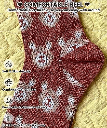 Image of IIG 5 Pairs Womens Pretty Vintage Wool Socks Unique Print Design Soft Cozy Warm Crew Socks Christmas Gift
