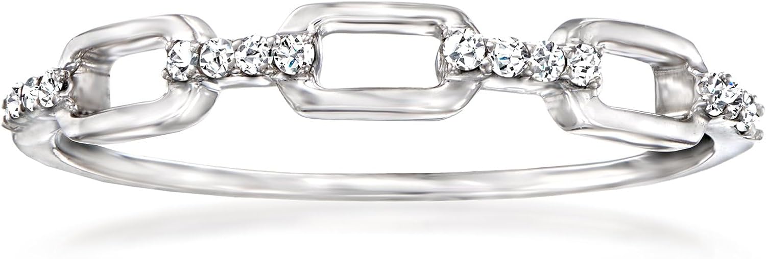 Pure Collection by Ross-Simons Diamond Paper Clip Link Ring in Sterling Silver