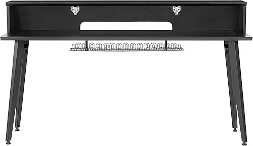 Vista 37 de Gator Frameworks Elite Series - Escritorio con teclado de 61 notas con diseño abatible y paso de cable trasero, acabado gris madera flotante