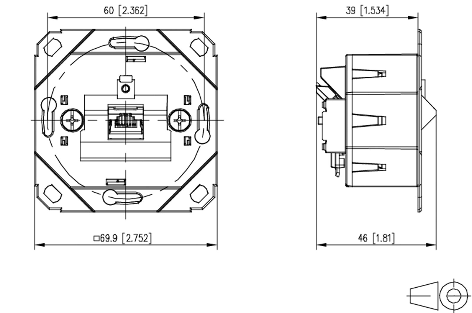 METZ CONNECT E-DAT C6A LSA++ puszka, 1 port, UP0, metaliczna