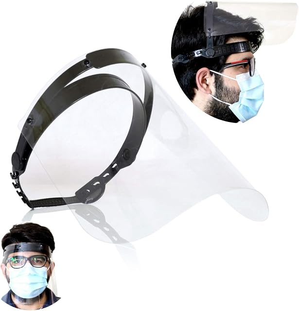 2pcs Safety Visor Face Shield with Liftable Visor, Reusable PVC Shield Full-Face Visor, Transparent Anti-Glare, Anti-Fogging, Adjustable Fit, Optimum Protection for Eyes, 2pcs/pack