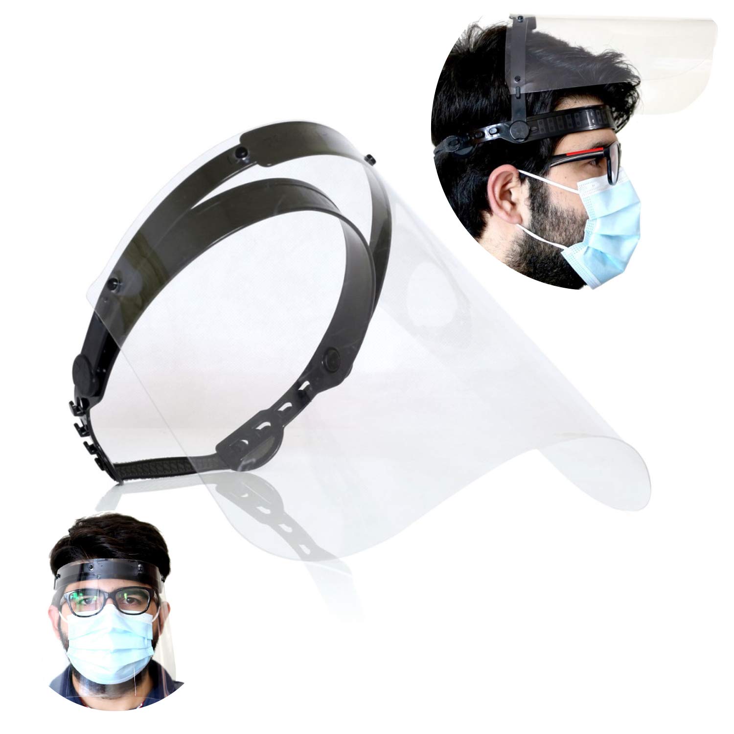 NUÜR 10pcs Safety Visor Face Shield with Liftable Visor, Reusable PVC Shield Full-Face Visor, Transparent Anti-Glare, Anti-Fogging, Adjustable Fit, Optimum Protection for Eyes, 10pcs/pack