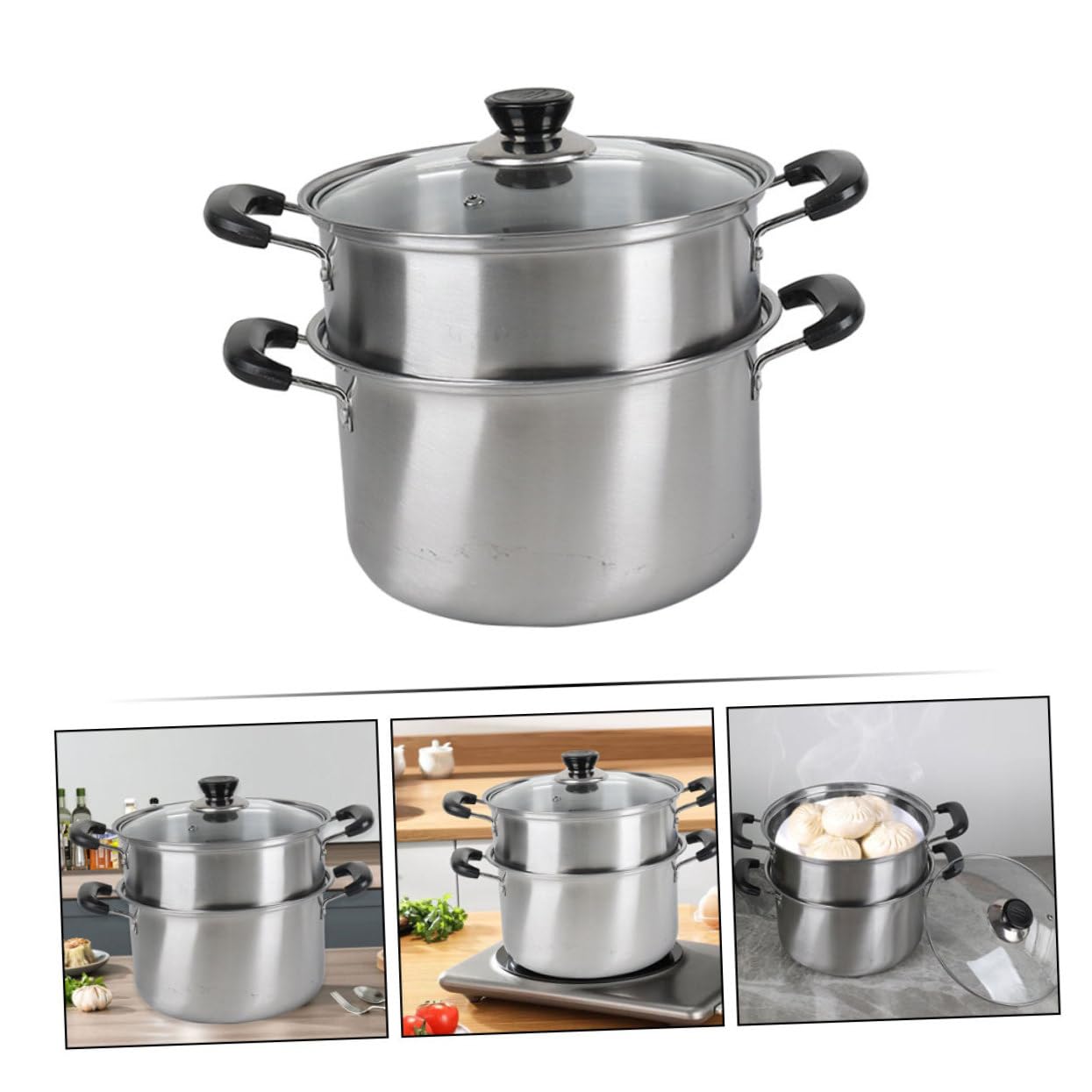 Olla de Vapor de Acero Inoxidable Práctica y Exquisitamente Fabricada, Juego de 1 Set Vaporera para Cocinar Sopas y Verduras en Cocina Doméstica