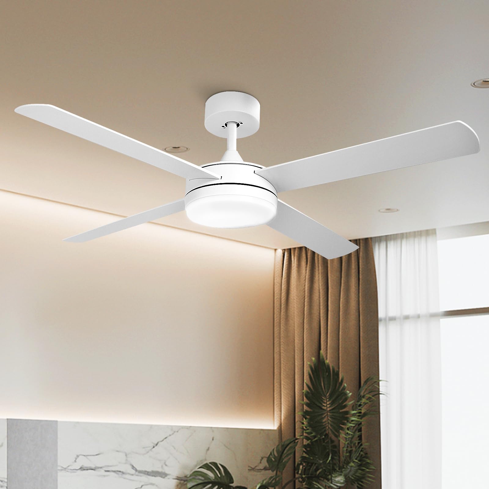 4 Blades Ceiling Fans with Lights, 52 Inch Ceiling Fan with Lights Remote Control, 6-Speed, Reversible DC Motor & Timing Function for House