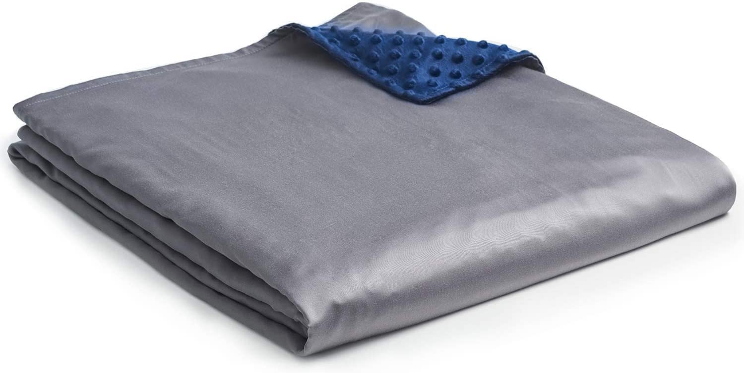 YnM Exclusive Cooling Viscose Derived from Bamboo &amp; Cozy Velvet Dual-Sided Duvet for Weighted Blankets with 16 Strings (88''x104'') - Blue Grey