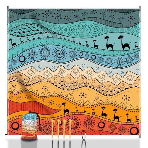 SKYREH Beach Blanket Waterproof Sandproof, 79' x 83' Extra Large Sand Free Quick Drying Beach Mat, Compact Outdoor Picnic Mat for Travel, Hiking, Camping (Bohemian)