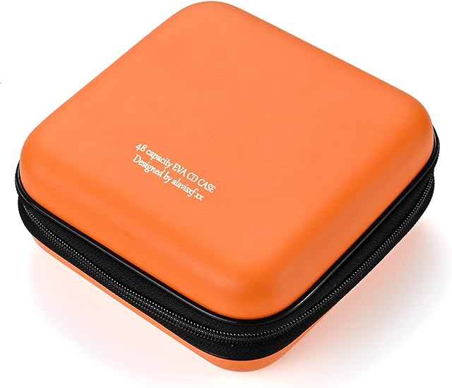 LIOVODE DVD Case, 48 Capacity EVA CD Case Holder Storage Organizer Portable Protective DVD Disc Wallet Holder for Car (48 Capacity, Orange48)