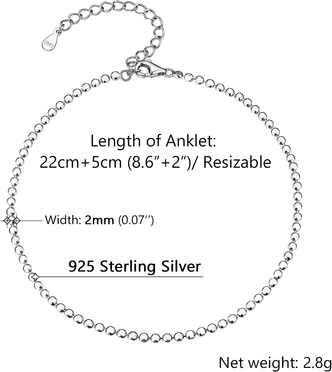 PROSILVER 925 Sterling Silver Ankle Bracelets For Women, Stylish Chain Anklets, Summer Beach Jewelry, 8.6-10.6 Inch Adjustable, Come with Box - Image 6