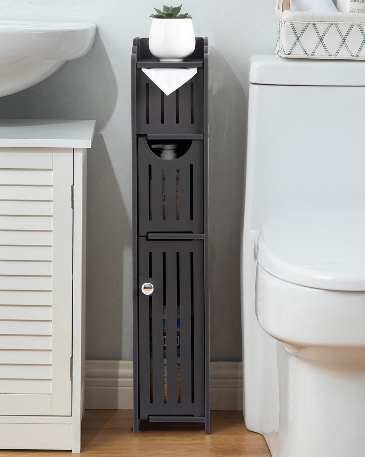 AOJEZOR Toilet Paper Holder Stand: Small Bathroom Storage Cabinet for Small Spaces