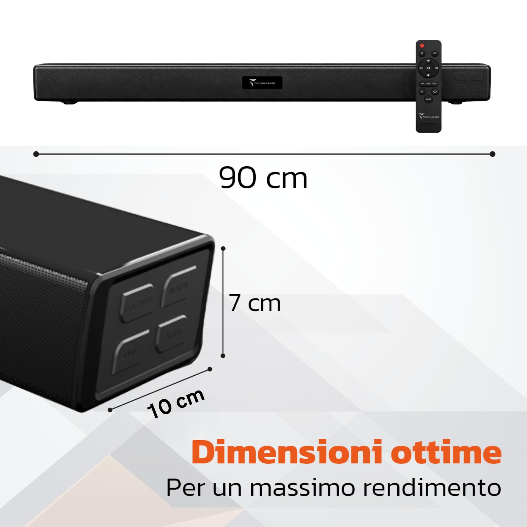 TECHMADE Barre de Son TV Bluetooth | Puissance maximale 120 W, Basses Profondes, Audio stéréo | Bluetooth, AUX, HDMI Arc, Optique (2.1)
