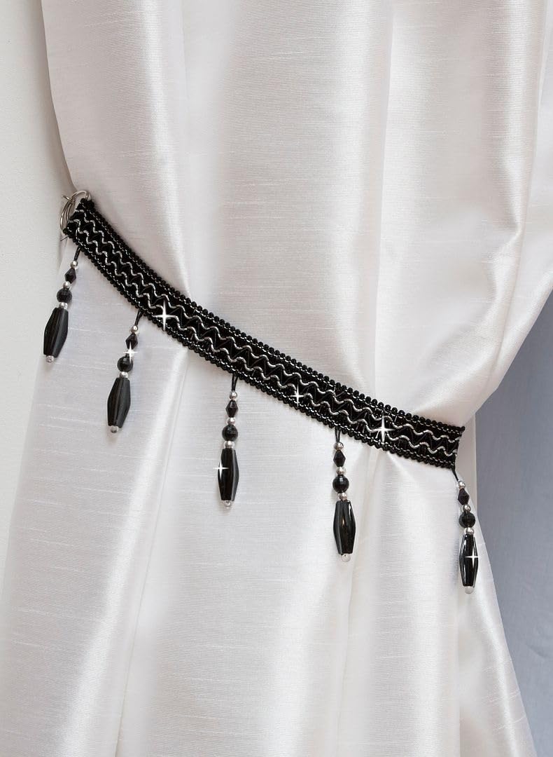 John Aird PAIR (x2) Crystal Beaded Curtain Tie Back (Black) โ image 1